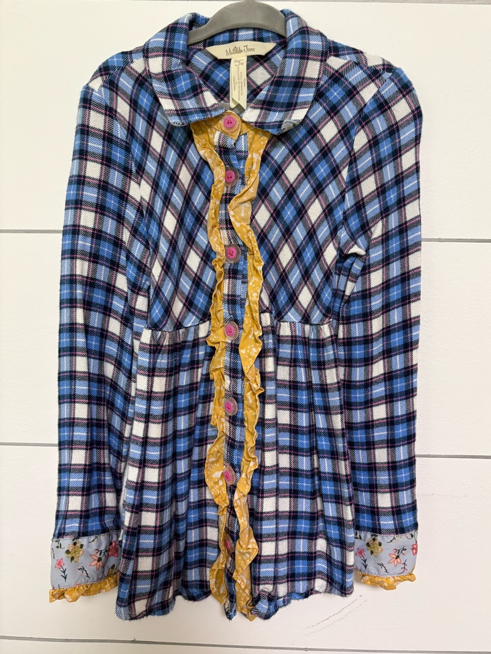 Matilda Jane Blue Plaid Ruffle Button Front Tunic Top
